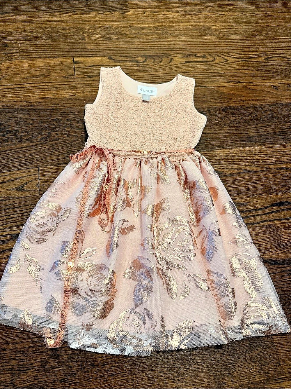 Children’s Place Girls Floral Party Dress in Pink & Gold Like New